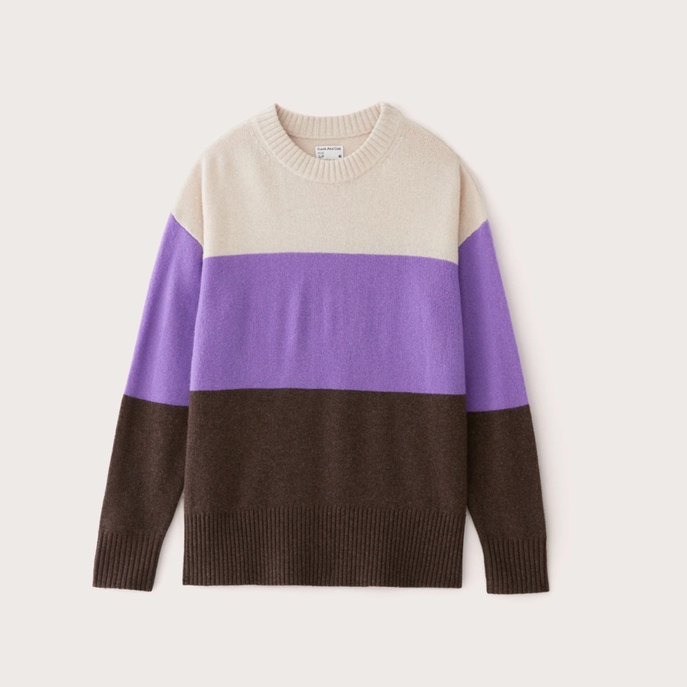 Frank & Oak Colorblock Crewneck Sweater in Cream, Purple, Brown